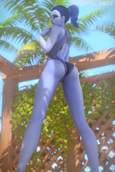 1girls 3d alternate_version_available ass big_ass female female_only fritzhq looking_at_viewer looking_back one-piece_swimsuit overwatch solo swimsuit widowmaker