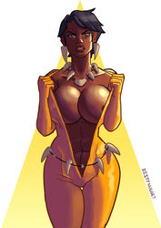 1girls 2020 abs african african_female areolae belt black_hair bodysuit breasts brown_eyes cleavage dark-skinned_female dark_skin dc earrings female female_only flashing huge_breasts justice_league justice_league_unlimited large_breasts looking_at_viewer mari_mccabe necklace open_clothes pinup short_hair solo solo_female solo_focus standing thigh_gap vixen_(dc) zestynugget