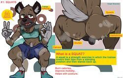 aggressive_retsuko anthro anus ass balls bodily_fluids bulge english_text genitals haida hi_res hyaenid looking_at_viewer male male_only mammal penis pubes sanrio shirt_(artist) smooth_fur solo speech_bubble spotted_hyena steam sweat text