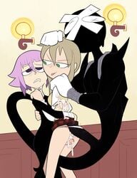 1girls 2020 2boys ass blonde_hair buttjob clothed clothing crona_(soul_eater) cum cum_in_ass cum_on_body cumshot female huge_cock maka_albarn miscon panties panty_pull penis penis_in_panties purple_eyes purple_hair ragnarok_(demon_sword) soul_eater tagme thigh_sex thighs tongue_out white_panties