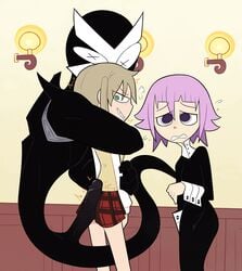 1girls 2020 2boys ass blonde_hair buttjob clothed clothing crona_(soul_eater) female huge_cock maka_albarn miscon penis purple_eyes purple_hair ragnarok_(demon_sword) soul_eater tagme