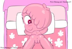 1girls absurdres anthro anus ass blush cleft_of_venus completely_nude damasco25 discovery_kids female female_focus heart heart-shaped_pupils highres jelly_jamm looking_back nude on_bed pillow pink_eyes pink_hair rita_(jelly_jamm) short_hair smile symbol-shaped_pupils