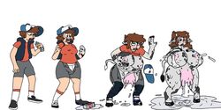 artist_request baseball_cap breast_expansion cow_girl cow_transformation cowgirl dipper_pines disney disney_channel female female_dipper gender_transformation genderswap_(mtf) gravity_falls lactation pine_tree_(symbol) rule_63 smooth_skin species_transformation transformation udders