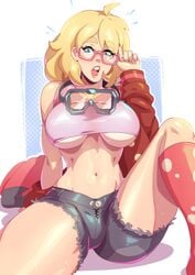 1girls big_breasts blonde_hair breasts cleavage female female_only glasses grand-sage large_breasts looking_at_viewer solo underboob