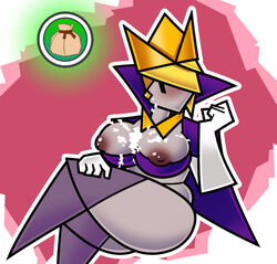 alternate_species ass big_breasts big_butt blonde_hair blush bodily_fluids breasts crown cum cum_on_breasts cum_on_face female genital_fluids hair headgear human humanized humanoid mammal mario_(series) mtf_crossgender nintendo olly_(paper_mario) paper paper_mario paper_mario:_the_origami_king rule_63 short_hair simple_background sloottereo solo video_games