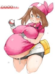 1girls bandana big_belly big_nipples blue_eyes blush blushing boobs breasts brown_hair eggs exposed_belly female female_only female_protagonist gameplay_mechanics gloves hairband hand_on_belly headwear holding_object huge_belly huge_breasts human human_only inflation large_breasts long_hair looking_at_viewer may_(pokemon) navel nipple_bulge nipples outie_navel pink_bandana pink_clothing pokemon pokemon_battle pokemon_rse pokemon_trainer pregnant pregnant_with_multiples ready_to_pop sachito shirt short_shorts shorts smile smiling solo stretched_clothes stretched_clothing sweat sweatdrop sweating tight_clothes tight_clothing