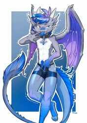 2020 5_fingers absurd_res anthro blue_eyes blue_hair blue_tongue collar digital_media_(artwork) dragon fingers fur furred_dragon hair hi_res male male_only ratcha solo standing tongue