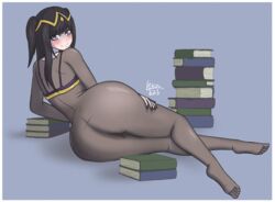 1girls absurdres ass big_ass big_breasts bodystocking feet female female_focus female_only fire_emblem fire_emblem_awakening full_bodystocking large_ass leku623 looking_at_viewer looking_back nintendo smile soles solo solo_female solo_focus tharja_(fire_emblem)