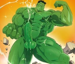 balls bara big_balls big_penis boner cum erection flexing gay green_skin hulk hulk_(series) male male_only marvel marvel_comics muscles muscular orgasm penis solo solo_male sweaty thy_carker thymilph