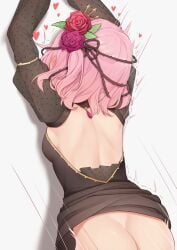 arms_up ass back butt_crack female female_focus female_penetrated implied_sex nijisanji nijisanji_en pink_hair rose_(flower) rosemi_lovelock sleepypudding small_breasts virtual_youtuber