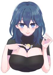 1boy 1girls between_breasts big_breasts byleth_(fire_emblem) byleth_(fire_emblem)_(female) dimitri_alexandre_blaiddyd female female_focus fire_emblem fire_emblem:_three_houses giantess haruteke miniboy size_difference