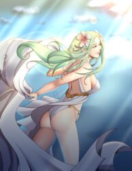 1girls accessory big_ass bra cape cleavage cleru_(cleruuuuu) female fire_emblem fire_emblem:_three_houses fire_emblem_heroes flower flower_in_hair green_eyes green_hair large_breasts rhea_(fire_emblem) rhea_(summer)_(fire_emblem) solo swimsuit thong