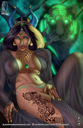 1girls aladdin arabian_clothes breasts claw disney disney_princess erect_nipples green_eyes half_naked harem_outfit henna horns jewelry long_fingernails long_hair looking_at_viewer lying navel_piercing necklace necklace_between_breasts nipples ornament pierced_belly_button princess_jasmine see-through see-through_clothing theblackpharaoh waist_chain