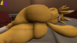 3d anthro anthro_only asriren big_ass big_butt digimon renamon renamon_(warfaremchine) yellow_body yellow_fur yellow_skin