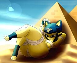 animal_crossing ankha anthro big_breasts cleavage colonel-gabbo desert female female_only giantess nintendo pyramid solo solo_female thick_thighs