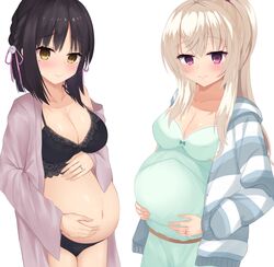 2girls big_breasts bra breasts cleavage female female_only hand_on_pregnant_belly large_breasts looking_at_viewer pregnant surigomagreen