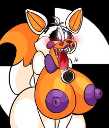 <3_eyes 1girls absurd_res ahe_gao animatronic areola big_breasts bodily_fluids breasts canid canine drooling female five_nights_at_freddy's five_nights_at_freddy's_world fox fur heart hi_res huge_areolae huge_breasts huge_nipples lipstick lolbit_(fnaf) looking_pleasured machine makeup mammal nic-m-lyc nipples nude purple_nipples robot saliva saliva_string saliva_trail solo thick_thighs thighs tongue tongue_out video_games white_body white_fur