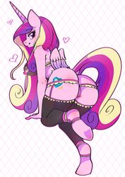 alicorn anthro ass breasts clothed clothing cutie_mark dock equid equine female friendship_is_magic garter_straps genitals hasbro horn legwear lingerie looking_at_viewer looking_back mammal mature_female melodydream2 my_little_pony nipples no_underwear open_nipple_bra princess_cadance_(mlp) pussy simple_background smile snow_angel_(artist) solo stockings thigh_highs topwear wings