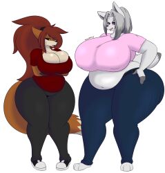 2girls big_breasts dewwydartz female furry maddie(dewwydartz) mary_(dewwydartz) tagme thick_thighs wide_hips