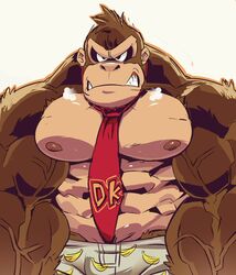 angry anthro banana breath brown_fur donkey_kong donkey_kong_(series) furry gay male male_only muscular muscular_anthro muscular_arms muscular_male nintendo nipples solo thy_carker thymilph tie underwear vein veins veiny_arms veiny_muscles