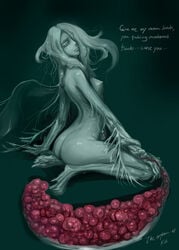 ayaswan bloodborne breasts crying detailed eldritch eldritch_horror female fromsoftware great_one hair_over_one_eye humanoid monster_girl orphan_of_kos painting_artwork placenta rule_63 sitting_down tears tentacle_hair text umbilical_cord