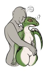 alpha_channel anon anthro blush breasts clitoris colored_sketch confusion duo female genitals hug human larger_human lizard male mammal nude pussy reptile scalie size_difference small_breasts smaller_anthro straight tagme vagoncho