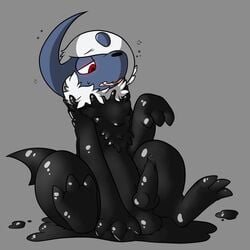 1:1 absol animal_genitalia animal_penis balls black_balls black_body black_goo black_penis black_tail blue_body blue_skin bodily_fluids canine_penis corruption crisstail erection feral fur furry genital_fluids genitals goo_transformation grey_background half-closed_eyes hi_res hypnosis knot latex_transformation living_latex looking_at_self male mind_control narrowed_eyes nintendo open_mouth penis pokémon_(species) pokemon pokemon_(species) precum red_eyes rubber simple_background sitting solo story story_in_description transformation video_games white_body white_fur