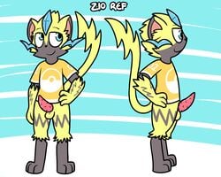 2020 anthro balls genitals legendary_pokémon male male_only model_sheet nintendo penis pokémon_(species) pokefound pokemon smile solo video_games zeraora