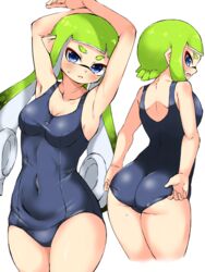 1girls agent_3_(splatoon) ass breasts female female_only inkling inkling_girl nintendo one-piece_swimsuit pengin_maru solo solo_female splatoon splatoon_2