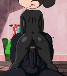 animated anthro black_body black_fur black_hair disney duo erection female fur genitals hair half-closed_eyes happy male mammal minnie_mouse mouse murid murine narrowed_eyes penetration penis rear_view rodent short_playtime straight vaginal_penetration vylfgor