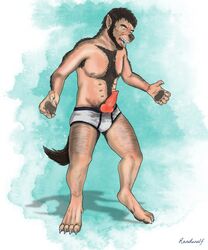 1boy animal_genitalia animal_penis anthro bulge canid canine canine_penis canis clothing digitigrade erection genitals hi_res human knot male male_only mammal mid_transformation oldwerewolf pawpads penis snout solo standing transformation underwear were werecanid werecanine werewolf white_underwear wolf