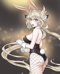 1girls ass blonde_hair bunny_ears bunny_girl bunnysuit eien_project eronimbus female female_only leggings leotard light-skinned_female light_skin looking_back skye_shinryu solo virtual_youtuber