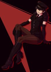 1boy akira_kurusu atlus boots crossdressing femboy gloves ittla joker_(persona) male male_only pantyhose persona persona_5 persona_5:_dancing_star_night police police_uniform ren_amamiya solo solo_male tagme trap