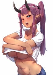 abs dark-skinned_female horn mr._lime oni shirt_lift underboob