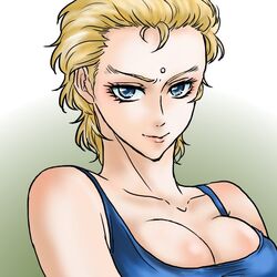 1girls 2013 blonde_hair blue_eyes breasts cleavage female hokuto_no_ken human light-skinned_female light_skin rule_63 short_hair shounen_jump souther tama4664amat villainess