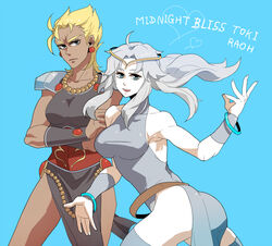 2010 2girls ass ass_up blonde_hair blue_eyes breasts dark-skinned_female dark_skin female female_only hokuto_no_ken human long_hair multiple_girls pale-skinned_female pale_skin raoh s-hirou shounen_jump sisters toki_(hokuto_no_ken) white_hair