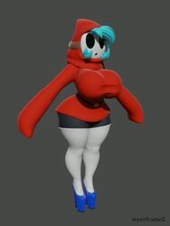 3d a-pose animated ass belt belt_buckle big_ass big_breasts black_body black_skin blue_hair breasts clothed clothing cyan_hair eyelashes faceless_female fat_ass grey_background grey_body grey_skin hair heels high_heels hood hoodie huge_ass huge_breasts legwear long_sleeves mario_(series) mask masked nintendo no_sound red_clothing short_playtime shorter_than_10_seconds shy_gal sleeves spinning stockings sweater thick_thighs thighhighs video voluptuous wip wyerframez