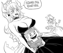 bb_(baalbuddy) bowsette english_text fully_clothed genderswap lego lego_super_mario mario mario_(series) monochrome new_super_mario_bros._u_deluxe nintendo princess_daisy super_mario_bros. tagme text_bubble very_high_resolution white_background