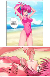 1girls blue_eyes breasts cris1zcor3 cum_in_mouth fellatio female human hunter_x_hunter instant_loss_2koma large_breasts machi_komacine messy_hair oral pale-skinned_female pale_skin petite phantom_troupe pink_hair pink_swimsuit sexually_suggestive short_hair shounen_jump swallowing swimsuit tied_hair villainess waterfall