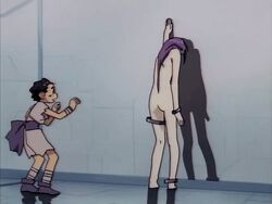 1990s 1997 1boy 1girls 20th_century animated female fight keyne_aqua naked nude oldschool photon_earth photon_the_idiot_adventures purple_hair