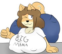 :3 animal big_breasts brunette dog furry jeans june_(jinu) nipples_visible_through_clothing table tagme terebision thumbs_up wink