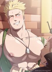 2boys abs bara bara_tiddies bara_tits big_pecs blonde blonde_hair blush blushing dog_tags duo edd_layerex eyes_closed gay holding_clothing huge_pecs human human_only lance_(pokemon) large_pecs light-skinned_male light_skin looking_at_partner looking_down lt_surge male male/male male_chest male_focus male_nipples male_only muscles muscular muscular_male necklace nintendo nipple_play nipple_stimulation nipple_suck nipple_sucking nipples one_eye_closed pecs pectorals pink_nipples pokemon shirt_pull shirt_pulled_down smile smiling sucking_male_nipple sucking_nipples tank_top yaoi