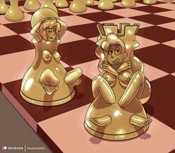 2020 bondage chess chess_piece chessboard commission digital_media_(artwork) female gold highres inanimate_transformation lapis_lazuli_(steven_universe) pawn_(chess) rook_(chess) shadow2007x steven_universe stevonnie transformation