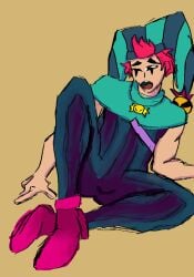bulge chester_(brawl_stars) clothes gay jester jester_hat jester_outfit male male_only moaning muscles red_hair twink vulnerable