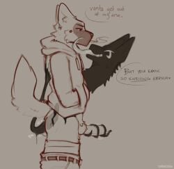 absurd_res anal anal_sex animal_genitalia animal_penis annoyed anthro ass belgian_shepherd belt bodily_fluids bored bored_sex bottomwear bottomwear_down canid canine canine_genitalia canine_penis canis cerberussenn cigarette clothed clothing dialogue domestic_dog duo english_text face_lick genital_fluids genitals hands_in_both_pockets herding_dog herschel_anhaus_(cerberussenn) hi_res hoodie knot_in_sheath licking long_tongue male male/male mammal masturbation pants pants_down partially_clothed pastoral_dog penetration penis precum profanity pubes shadow_creature sheath sheepdog signature smoke smoking smoking_cigarette symbiote tail tentacle tentacle_in_ass tentacle_masturbation tentacle_penetration text tongue topwear underwear underwear_down vantablack_(cerberussenn)