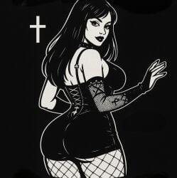 ai_generated ass ass black_and_white booty cross female female female_only fishnets goth goth_girl gothic sexy