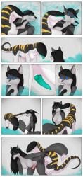 2018 anthro anthro_on_feral biped black_body black_hair black_nose blue_eyes border bql-426_(theeldertrinity) breasts canid canine colored comic countershade_face countershade_neck countershade_tail countershade_torso countershading dipstick_tail duo erection face_lick female feral forefox fox gender_transformation genitals green_penis green_tongue grey_body gynomorph gynomorph/male hair herm herm/male herm_(lore) hi_res inside intersex intersex/male legs_together licking licking_another light_bulb male mammal markings motion_lines mtf_transformation nipples nude penis quadruped scalie shaded simple_eyes sitting sitting_on_ground spread_legs spreading tail tail_markings theeldertrinity tongue transformation white_body white_border white_countershading yellow_markings zoophilia
