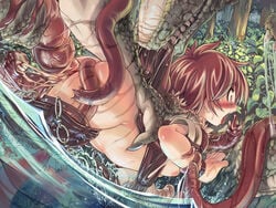 3monsters blood blush breasts brown_hair clothing cry cum dragon female highres human lizard lizardman monster nipples open_mouth partially_submerged penetration ragnarok_online rape restrained rogue rogue_(ragnarok_online) scream screaming sex size_difference tears tentacle tentacle_rape vaginal_penetration virgin water xration