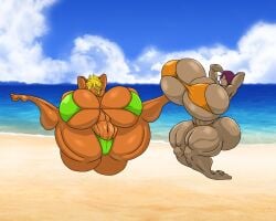 beach bikini bleach doguinho(artist) female huge_ass huge_breasts huge_butt shihouin_yoruichi thick_thighs tia_harribel