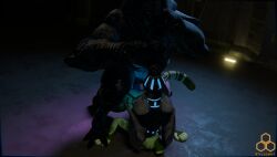 absurd_res alien alley anal anal_sex antennae_(anatomy) anthro biped duo felid feline forced fur futanari genitals greebo_(tetrabyte) green_body green_fur gynomorph helldivers hi_res illuminate_(helldivers) intersex intersex/male male male_penetrating mammal mayu_(azuki) nude penetration penis pinned pinned_to_ground rape sex size_difference tail triata vrchat weapon